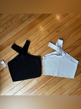 Ribbed Cross-Strap Crop Top Duo - Black & Cream